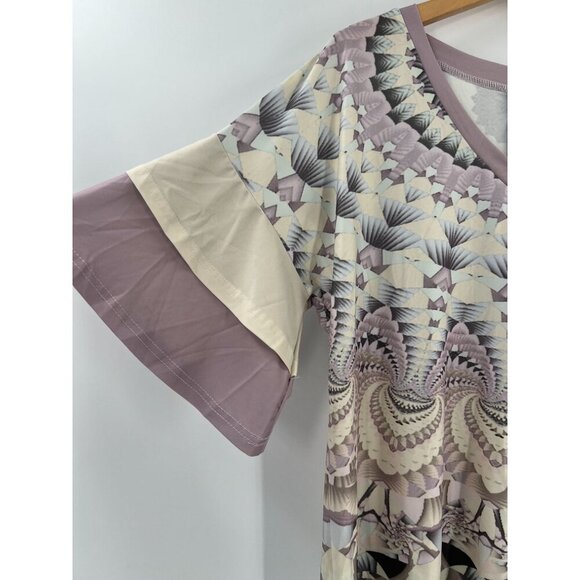 Lily By Firmiana Women Size L Bohemian Multicolor Ruffle Sleeve V-Neck Tunic Top - Picture 2 of 11